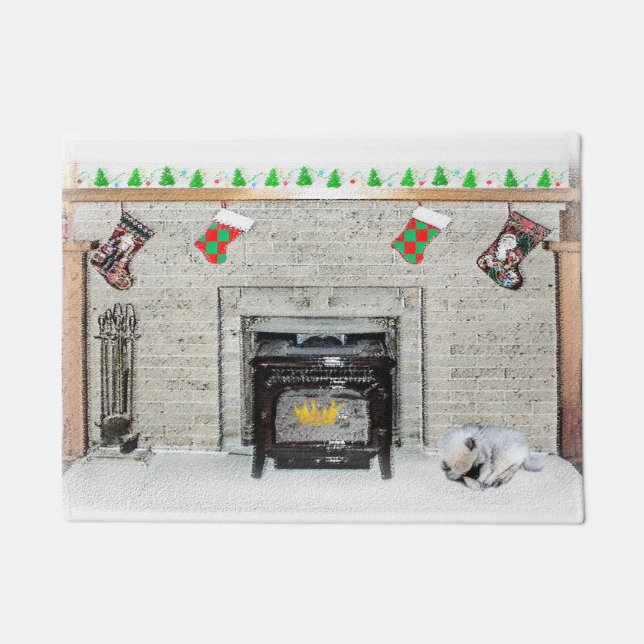 Tapete Keeshond Christmas Puppy Dog by Lareira Painting (Frente)