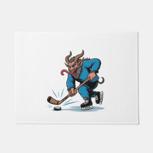 Tapete Krampus Assustador Jogando Hóquei no Gelo Natal