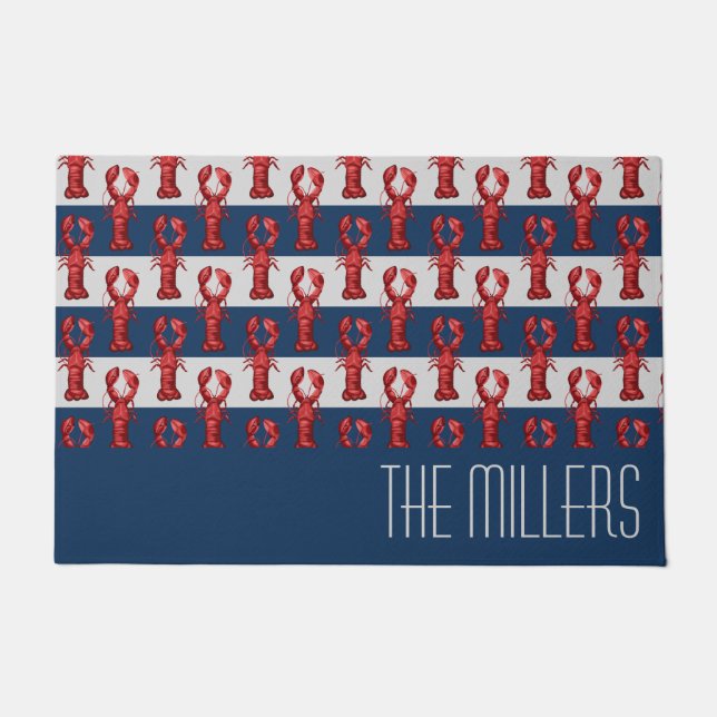 Tapete Lagostas náuticas em Marinho azul e Cinzas (Frente)