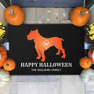 Tapete Laranja American Pit Bull Terrier Feliz Halloween
