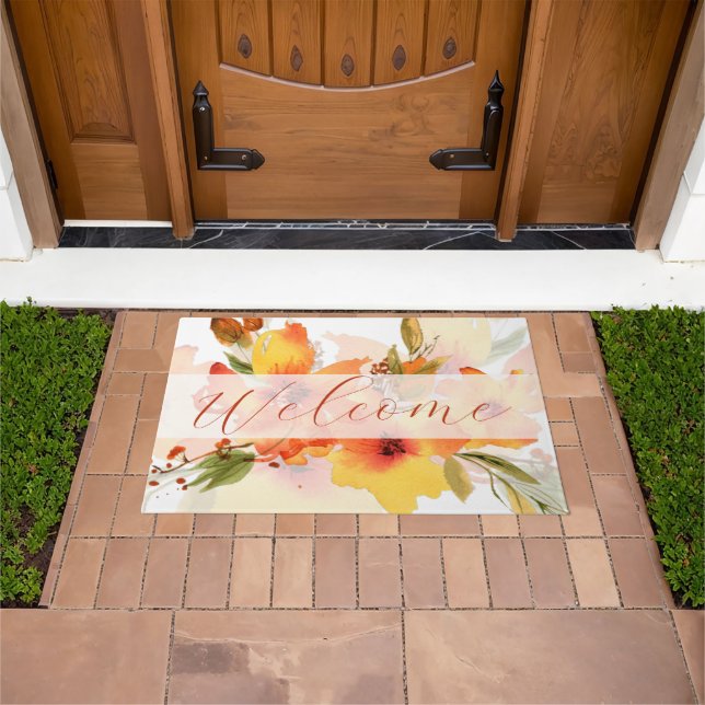 Tapete Laranja aquarela queda floral (Ar livre)