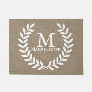 Tapete Laureles Brancos e Faux Burlap Family Name