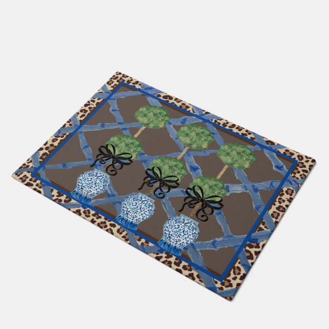 Tapete Leopard Bamboo Chinoiserie Ginger Jar Doormat Rug (Inclinado)
