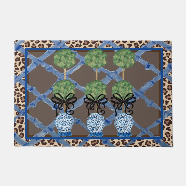 Tapete Leopard Bamboo Chinoiserie Ginger Jar Doormat Rug (Frente)