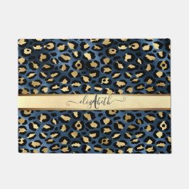 Tapete Leopard Padrão Monograma Dourado Azul