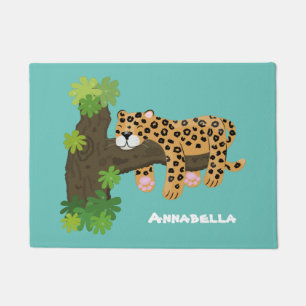 Tapete Leopardo bonito dormindo em desenho animado de árv