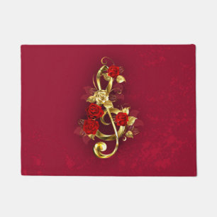 Tapete Limpeza de ouro com Flores Rosa