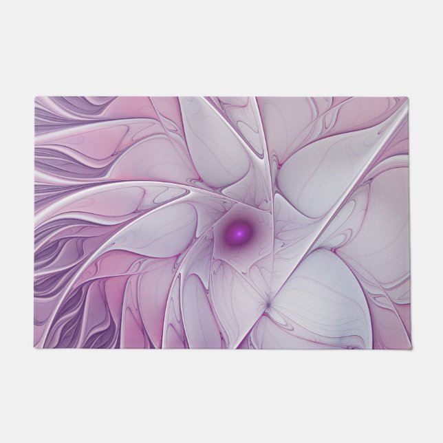 Tapete Linda Flor Rosa Moderna Abstrato, Arte Fractal (Frente)
