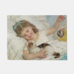 Tapete Linda Menina Brincando Com Seu Gato de Estimação