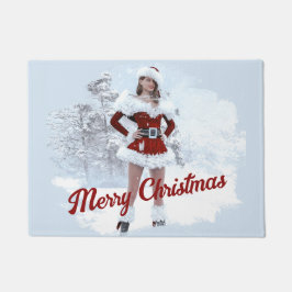 Tapete Linda mulher de Natal sobre a neve do inverno