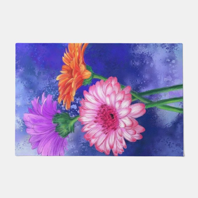Tapete Linda pintura Gerberas Doormat de Três Cores (Frente)