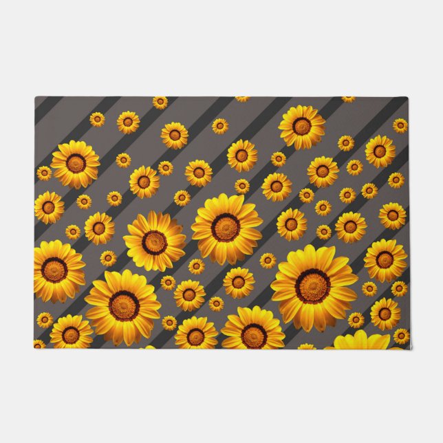 Tapete Lindas flores amarelas nas cinzas, faixas pretas (Frente)