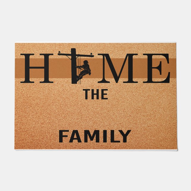 Tapete Lineman Home Doormat, Família Lineman Personalizad (Frente)