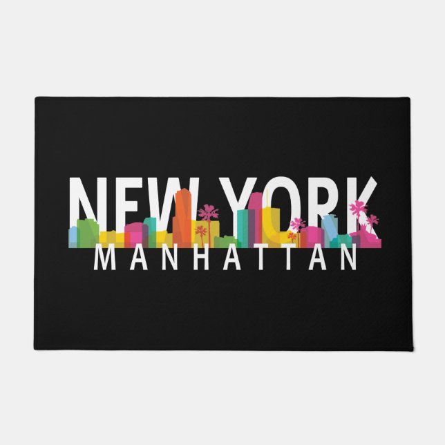 Tapete Linha do horizonte de New York Manhattan com palma (Frente)