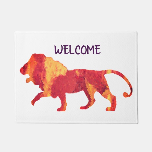 Tapete Lion Vermelho de Fogo Bem-Vindo (Frente)