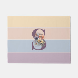 Tapete Listras minimalistas Pastel com aquarelas flores