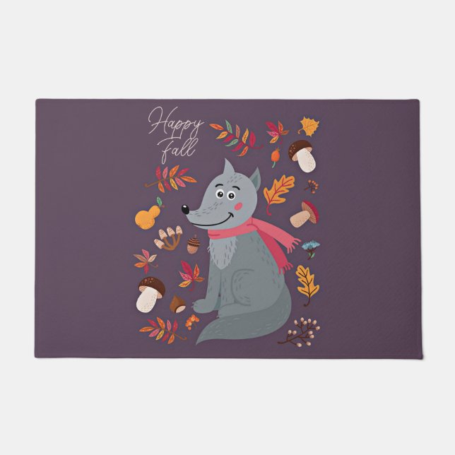Tapete Lobo fofo de outono com texto personalizado  (Frente)
