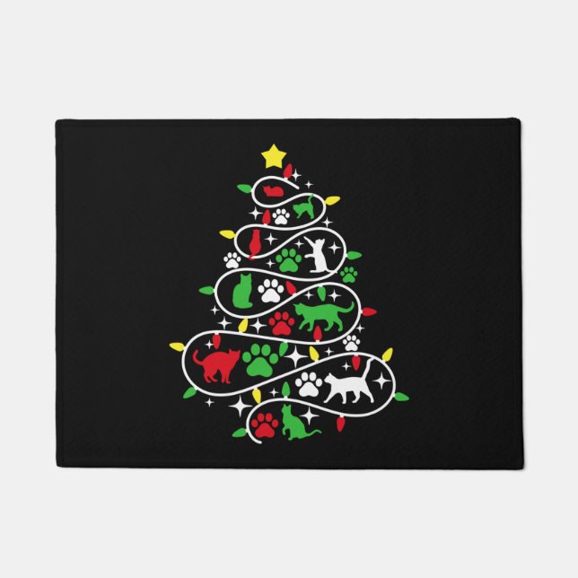 Tapete Luzes de Cat Paws Impressão Natal Feriado (Frente)