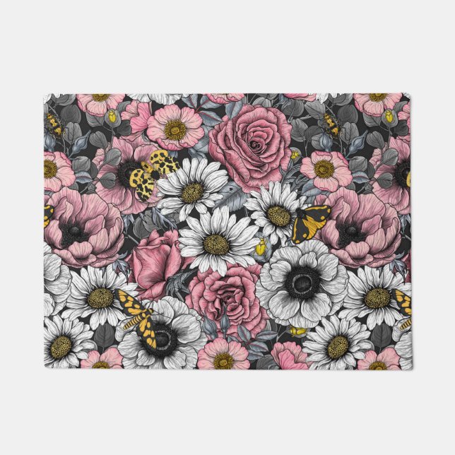 Tapete Luzes sobre mistura de flores em rosa e cinzas (Frente)