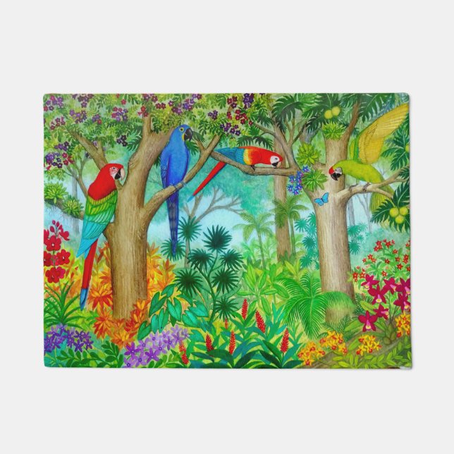 Tapete Macaw Parrot Tropical Jungle Doormat (Frente)