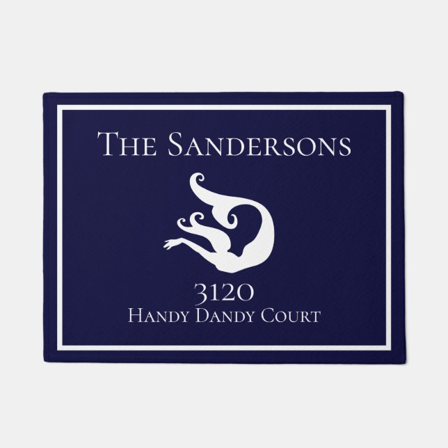 Tapete Mala de porta de sereia azul Marinho branco náutic (Frente)