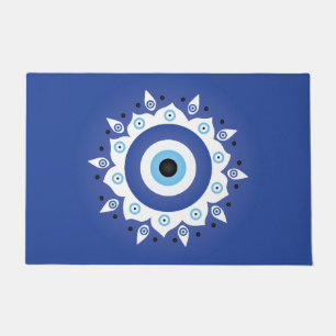 Tapete Mandala Grego Mau Azul Branco