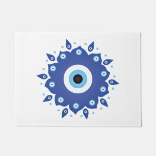 Tapete Mandala Grego Mau Azul Branco