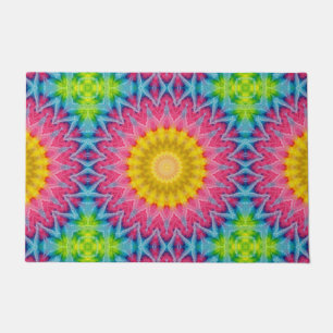 Tapete Mandalá Tie-Dye Arco-íris com Simetria Vibrante
