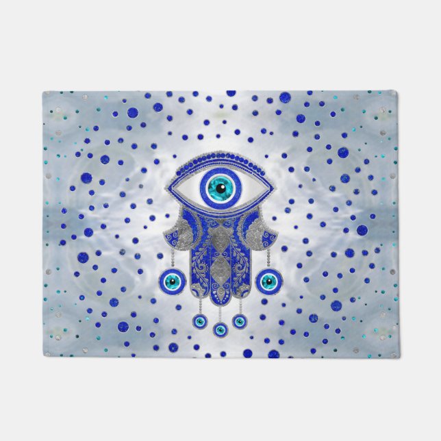 Tapete Mão de Hamsa - Mão de Fatima Lapis Lazuli e Prata (Frente)