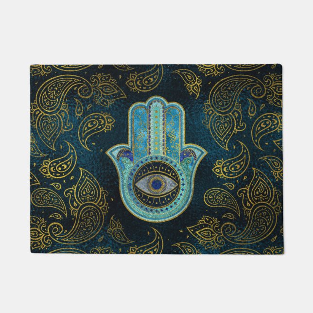 Tapete Mão decorativa de Hamsa com fundo de paisley (Frente)