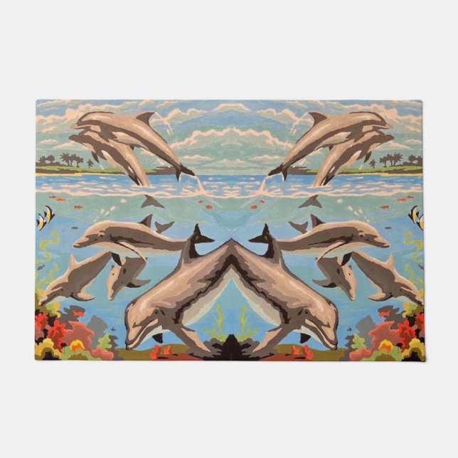 Tapete Mão Pintada Por Número | Golfinhos Reproduzíveis | (Frente)