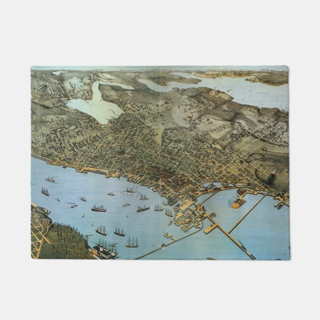 Tapete Mapa Antigo Vista Aérea Cidade de Seattle Washingt (Frente)