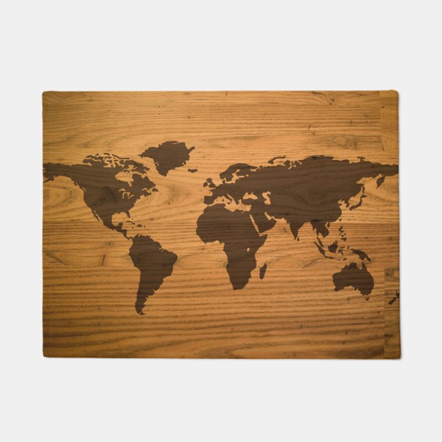 Tapete Mapa do mundo na grão de madeira (Frente)