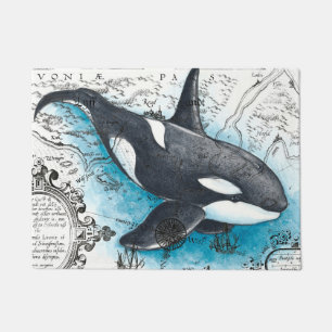 Tapete Mapa náutico de Cor Azul de Baleia Orca