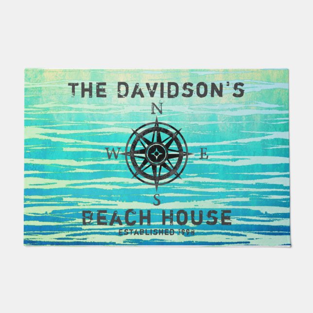 Tapete Mar de Ombre Azul Teal Monograma (Frente)