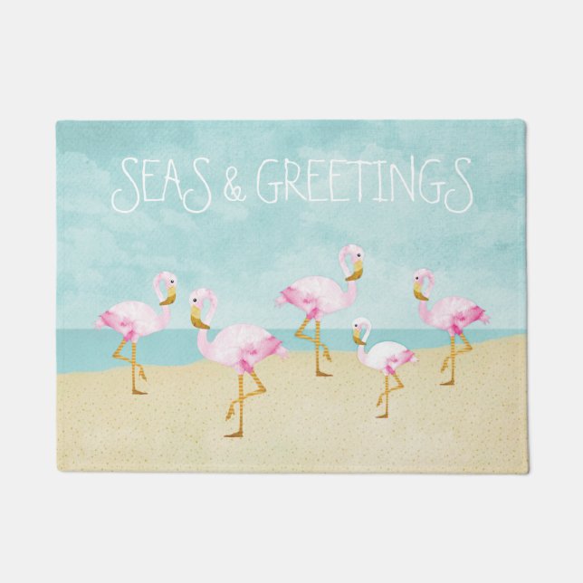 Tapete Mares e flamingos do rosa da aguarela dos (Frente)