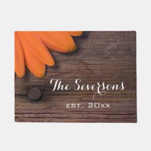 Tapete Margarida Laranja Russa e Madeira Marinha