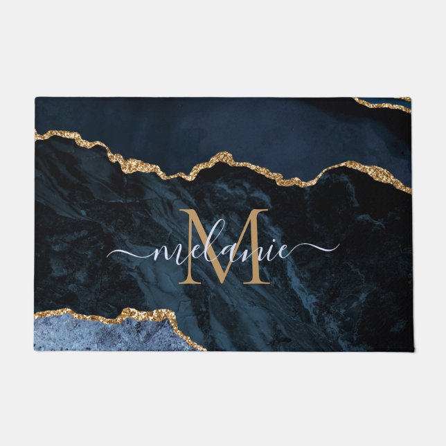 Tapete Marinho Agate Blue Dourado Nome da Largura Monogra (Frente)
