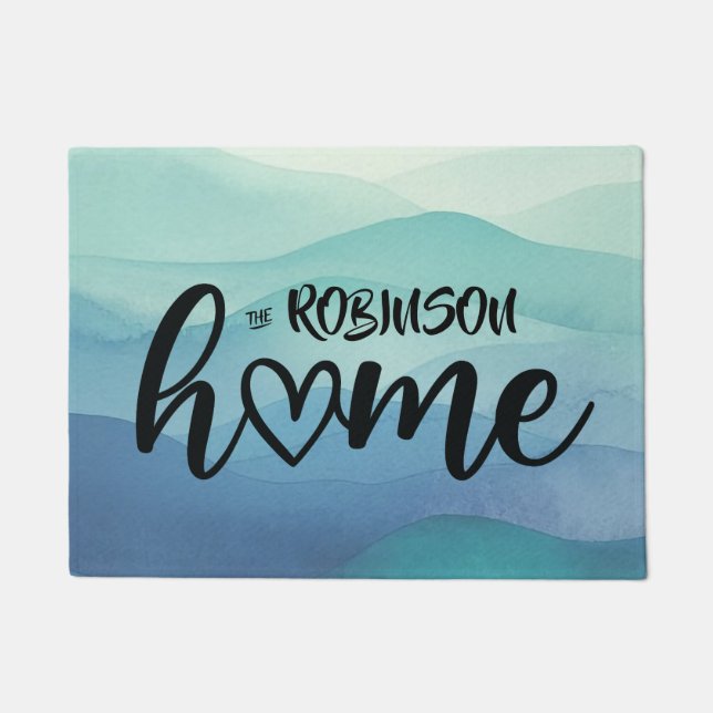 Tapete Marinho de Aquarela Azul, Turquois Em Camada Perso (Frente)