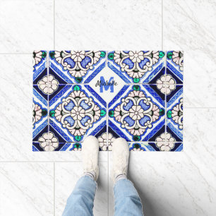 Tapete Marinho de Azulejos de Padrão Espanhol Azulejo Mo