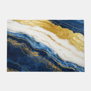 Tapete Marinho Luxurioso Azul e Dourado Mármaco Folha