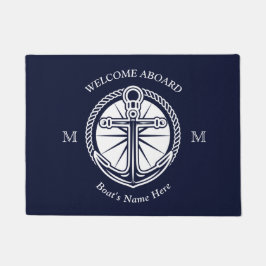 Tapete Marinho náutico Blue Boat Name Anchor Welcome
