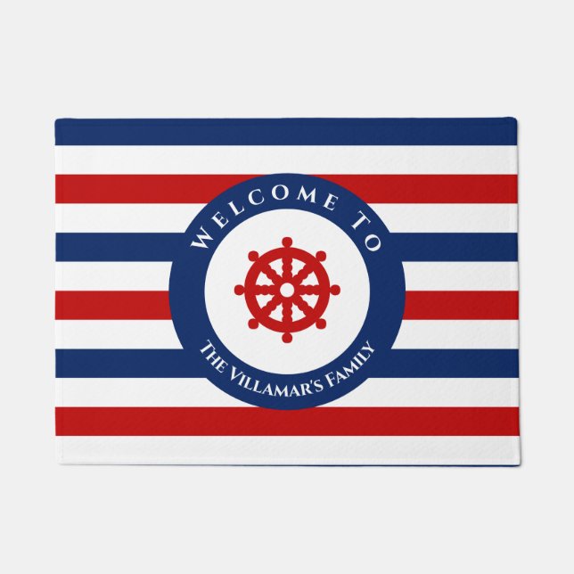 Tapete Marinho Náutico Vermelho Azul  (Frente)