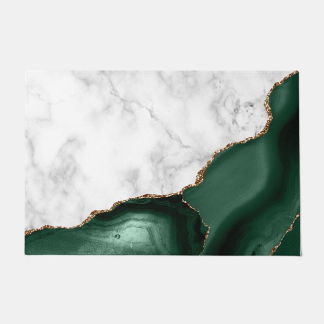 Tapete Mármore Branco Ágata Esmeralda Verde Dourado (Frente)