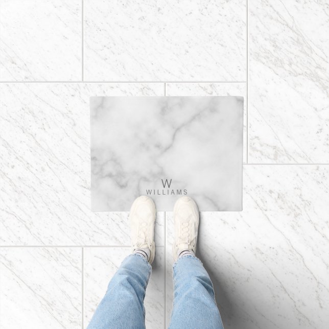 Tapete Mármore Branco com Monograma Personalizado e Nome (Interior)