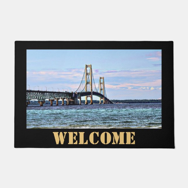 Tapete Mat da porta de boas-vindas da ponte Mackinac (Frente)