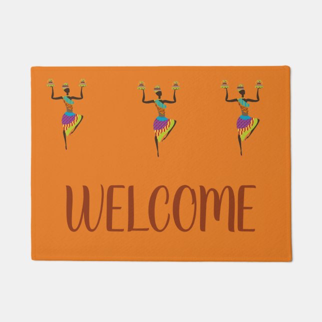 Tapete Mat de boas-vindas à moça africana (Frente)