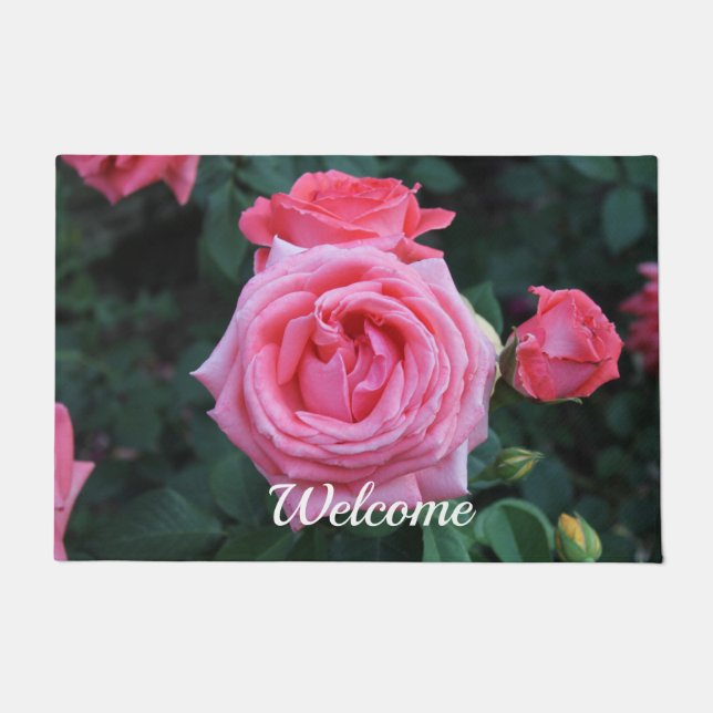 Tapete Mat de Boas-vindas do rosa Garden (Frente)