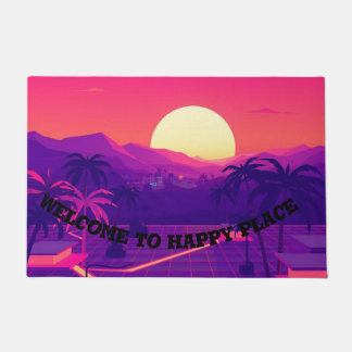Tapete Mat de porta bem-vindo ao Lugar Feliz | Poro Retro