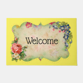 Tapete Matriz de Boas-vindas do Quadro de Flores Amarelo 